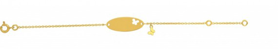 Bracelet bébé or jaune 18 carats avec pampille papillon